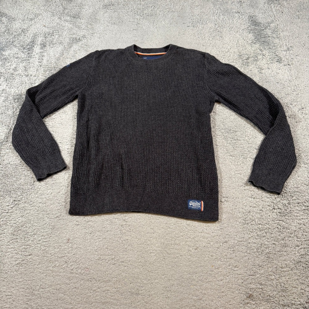 Superdry Mens M Vintage Cotton Knit Sweater Charcoal Grey